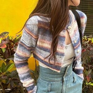 Striped Multicolor Cropped Cardigan, XS